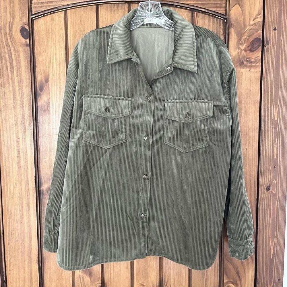 Workshop Republic Corduroy Shacket Western Ranch Womens Size M Button Up Green